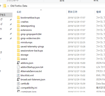 デスクトップに作成されたOld Firefox Dataフォルダを開く