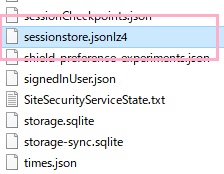 フォルダ内にある「sessionstore.jsonlz4」ファイルを隔離→コピーしたファイルを貼り付けます