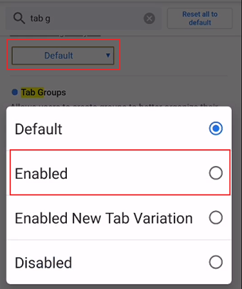 [Default]をクリックしたあとに[Enabled]を選択する