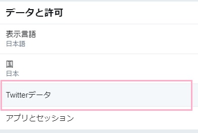 「データと許可」項目の「Twitterデータ」をクリック