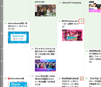 各番組名の右上の[+]の表示