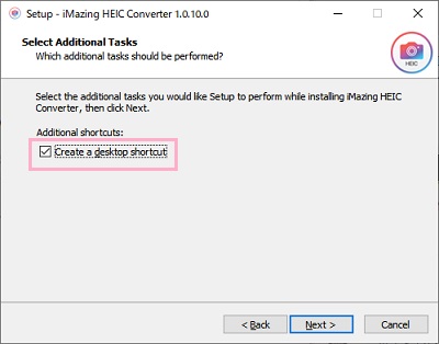 「Create a desktop shortcut」のチェックボックスをオンにする→「Next」をクリック