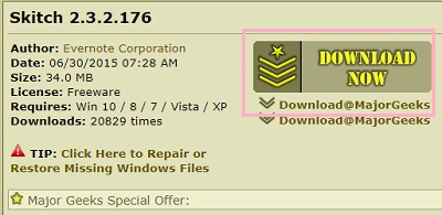 Skitchにアクセスし、「DOWNLOAD NOW」ボタンをクリック