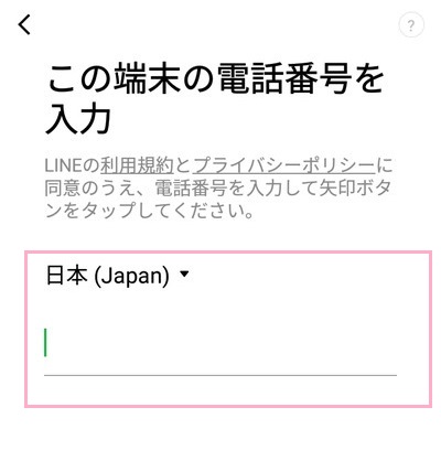 「この端末の電話番号を入力」画面で固定電話の電話番号を入力して「上記の電話番号にSMSで認証番号を送ります。」をタップ