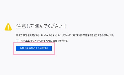 「危険性を承知の上で使用する」ボタンをタップ