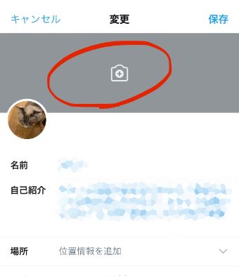 プロフィールの編集画面でヘッダーのところをタップ
