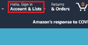 アメリカ版Amazonが開いたら上の「Hello」の部分にカーソルを置く