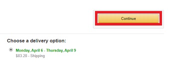 「Choose your shipping options」が表示されたら確認し「Continue」をクリック