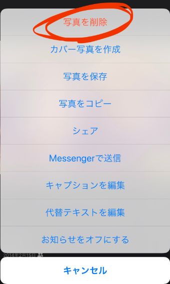 ポップアップメニューの『写真を削除』をタップ