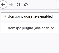 画面上部の検索フォームに「dom.ipc.plugins.java.enabled」と入力する