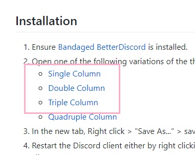 「Installation」項目の「Single Column」・「Double Column」・「Triple Column」の3つを右クリック→「名前を付けてリンク先を保存」をクリック