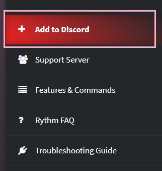 Rythmの公式サイトにアクセスして、右側メニューの「Add to Discord」をクリック