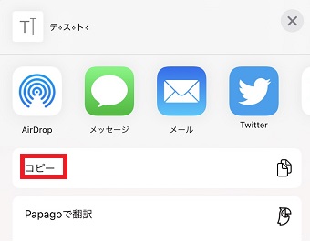 メニューが表示されたら「コピー」をタップ