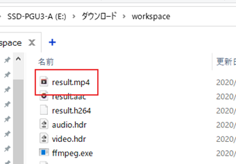 「result.mp4」のファイル