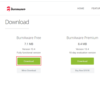 「BurnAware Free」をダウンロード