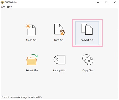 ISO Workshopをインストール→起動し、「Convert ISO」から、BINファイルを指定