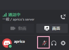 Discordでミュートの状態の画面
