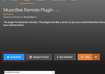 MusicBee Remoteダウンロードページにアクセスし[Download]をクリック