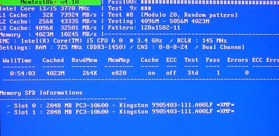 Memtest86+起動後のメモリテスト
