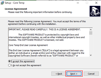 利用規約の[I accept the agreement]を選択して[Next]をクリック