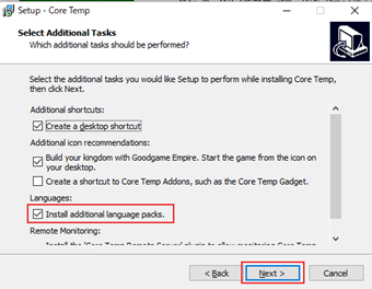 [Install additional language packs]にチェックを入れる