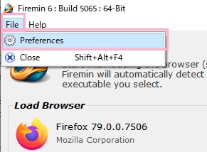 Fireminのウィンドウ上部の「File」をクリックして開き、「Preferences」をクリック