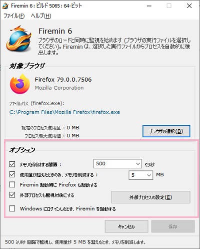 Fireminのオプション
