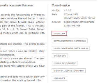 Windows Firewall Control公式サイトの[DOWNLOAD]をクリック
