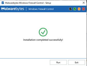 「Intallation completed successfully」のインストール完了画面