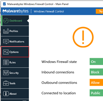 メニューの[Options]をクリック