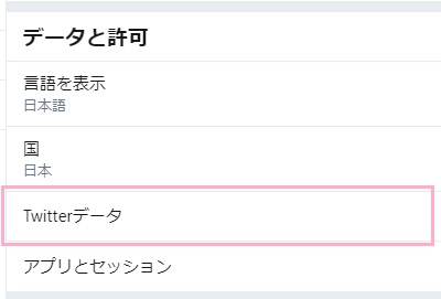 「データと許可」項目の「Twitterデータ」をクリック