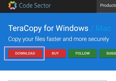 TeraCopy紹介ページにアクセスして、「DOWNLOAD」ボタンをクリック