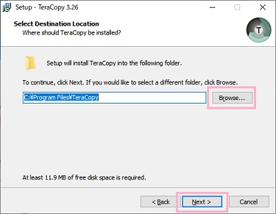 インストール先を指定して「Next」をクリック