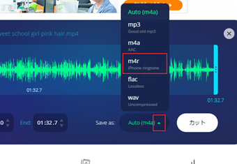 「Save as」のボタン右端の[▼]から出力形式を変更する