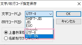 「文字/改行コード指定保存」ウィンドウ
