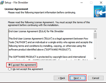 [I accept the agreement]を選択して[Next]をクリック