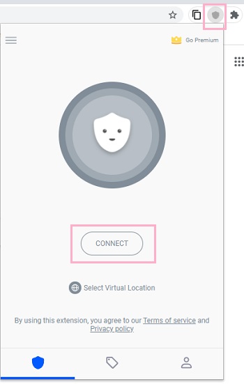 拡張機能アイコンをクリック→「CONNECT」ボタンをクリック