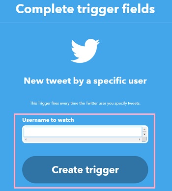 キーワード・ハッシュタグ・ユーザー名を入力して「Create trigger」をクリック