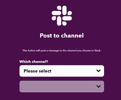 「Post to channel」画面の「Which channel?」から投稿を表示させたいチャンネルを選択→「Create action」ボタンをクリックして→「Continue」「Finish」をクリック