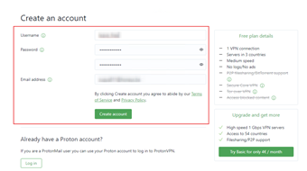 ユーザー名・パスワード・メールアドレスを入力して[Create account]をクリック