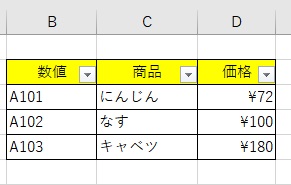 フィルターが残ったセル