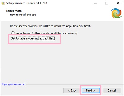 インストール方法を選択して「Next」をクリック
