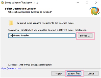 インストール先フォルダを指定