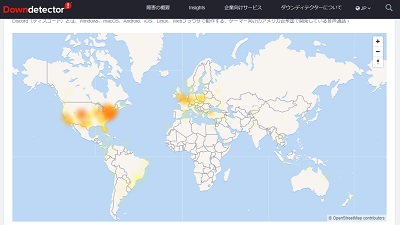 Downdetectorのハザードマップ
