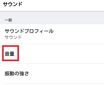 『サウンド』が開いたら『音量』をタップ