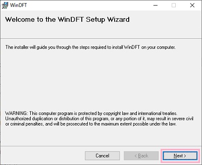 「WinDFTSetUp.msi」をクリック→「Next」をクリック