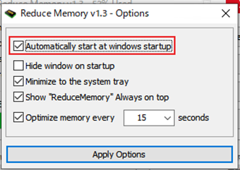 「Automatically start at windows startup」にチェックをいれる