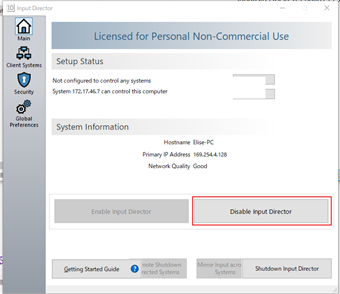 Input Directorの[Main]にある[Disable Input Director]をクリック