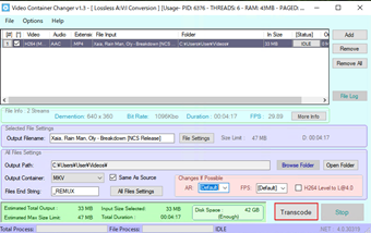 [Transcode]をクリック