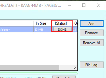 StatusがDONEに変わった画面